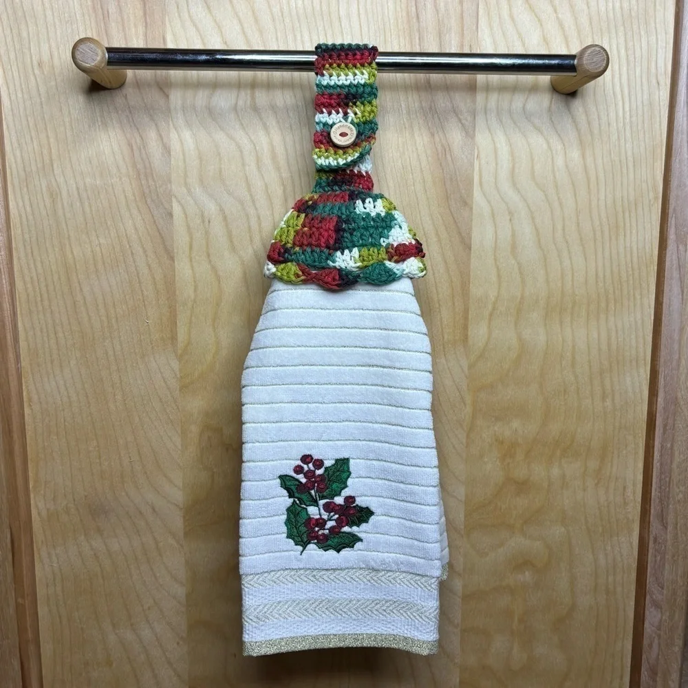 Kitchen Tea‎ Hand Towel Topper Holder Christmas Holiday Cotton Crochet by Seller